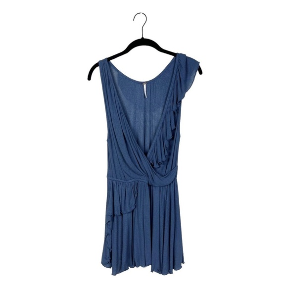 Free People Blue Float Away Ruffle Tank Top Sleeveless Rayon Blouse Size S - Picture 2 of 7